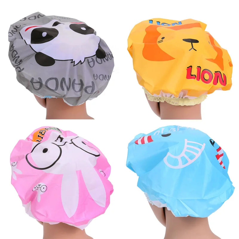 

4 Pcs / Lot Lovely Cartoon Women Shower Caps Colorful Bath Shower Hair Cover Adults Waterproof Bathing Cap Animal Series