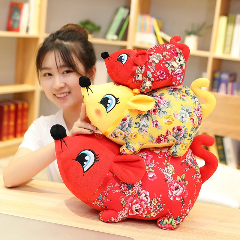 1 шт. 22 см Новогодняя цветочная ткань подушка для мыши талисман крысы плюшевая