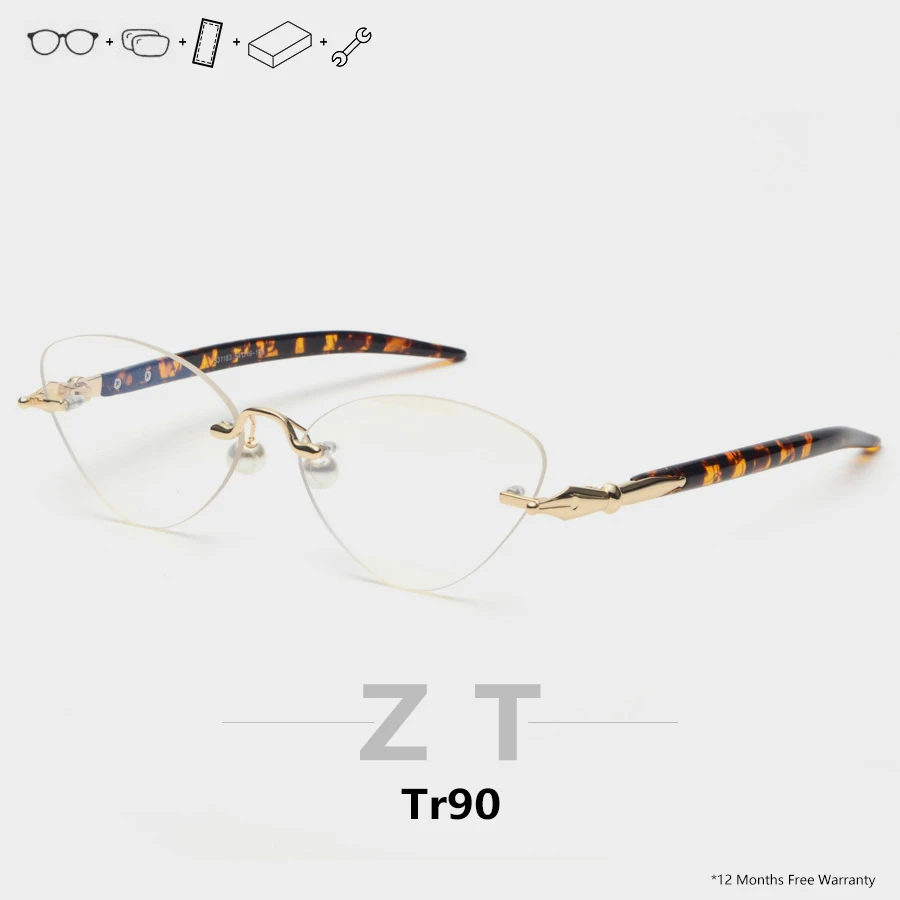 ZT очки без оправы Tr90 по рецепту ультралегкие солнцезащитные кошачьи глаза