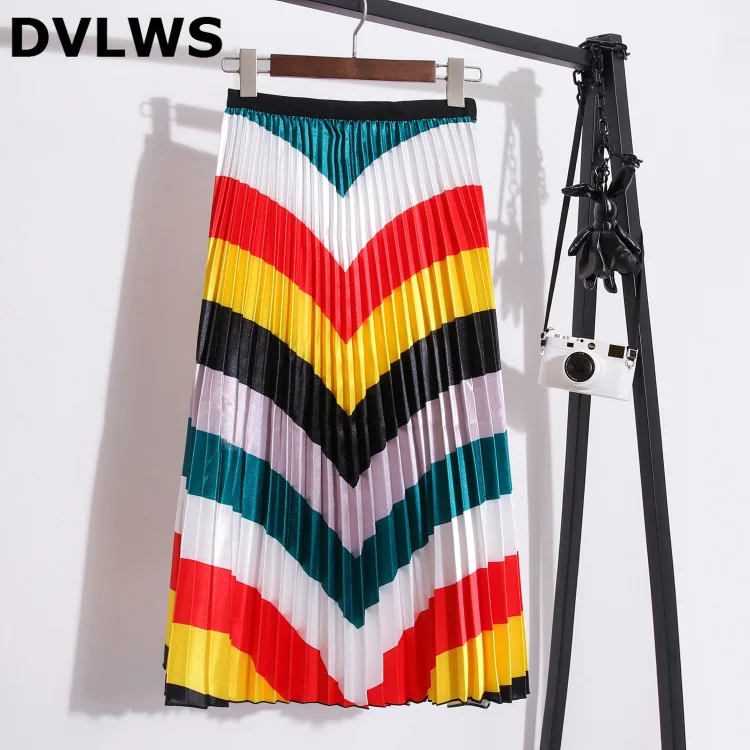 Женская атласная плиссированная юбка длинная трапециевидная в Корейском стиле 4