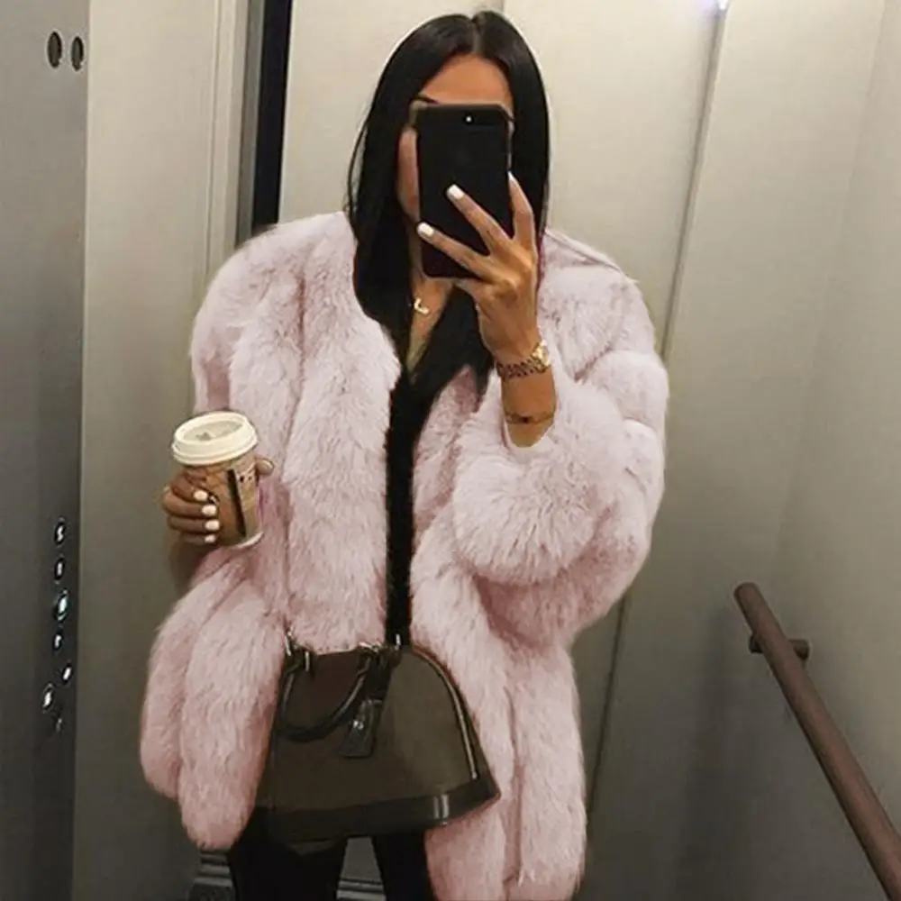 Элегантное Благородное женское полупальто большого размера из искусственного