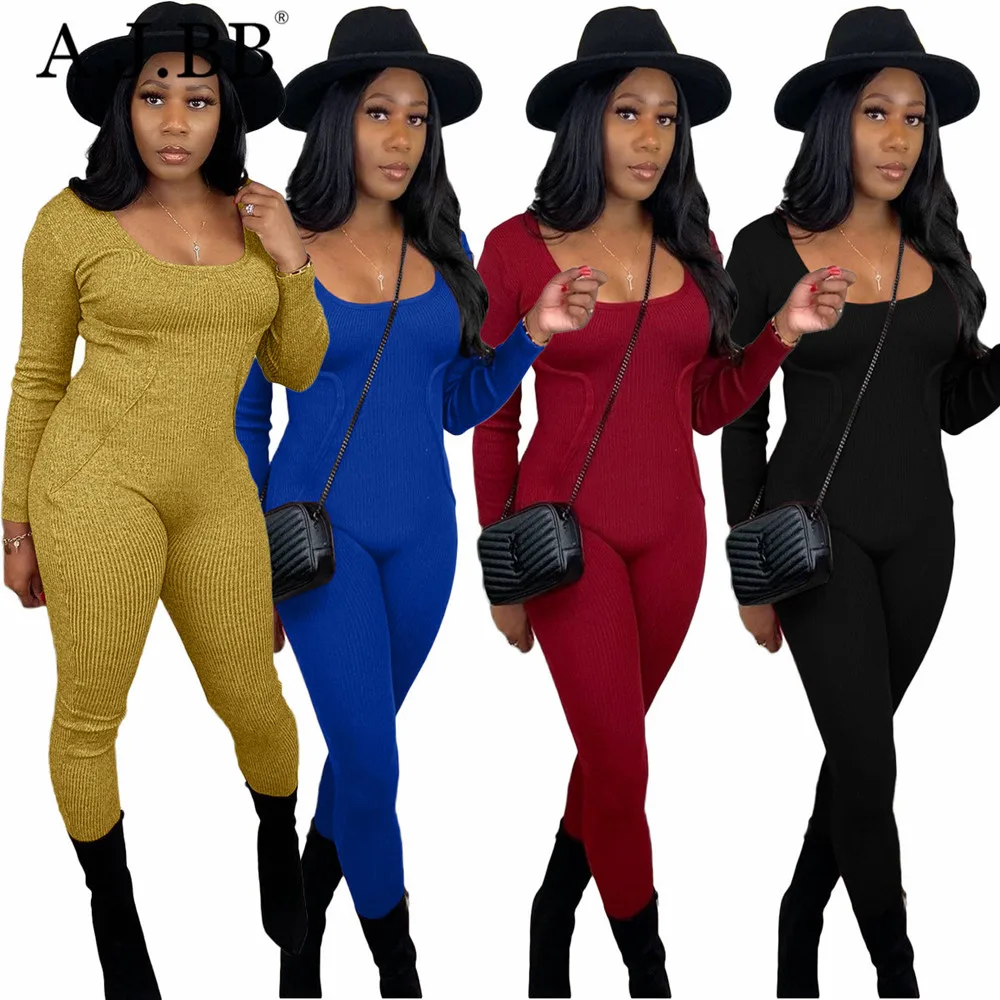 

Autumn new fashion solid color sports casual Jumpsuit slim U-neck long sleeve women's T-shirt pants