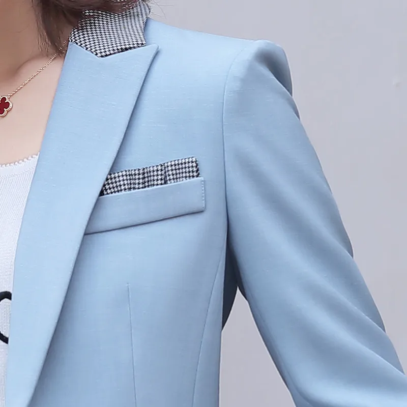 

Pink blazer women 2020 New Spring fashion casual long sleeve Patchwork jacket office ladies work slim coat light blue
