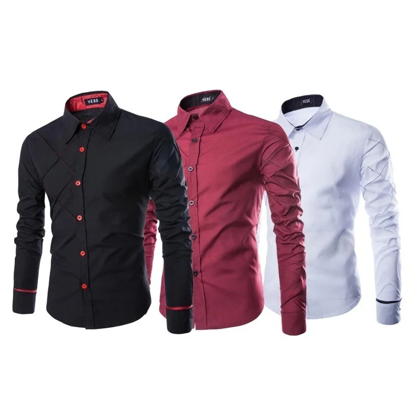 #36 рубашки для Для мужчин белые топы с отложным воротником легкий сухой красные