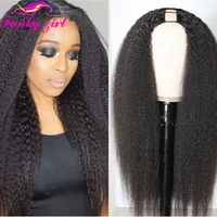fg u part kinky straight natural 150 density human hair yaki wigs for black women remy peruvian hair can be permed dye