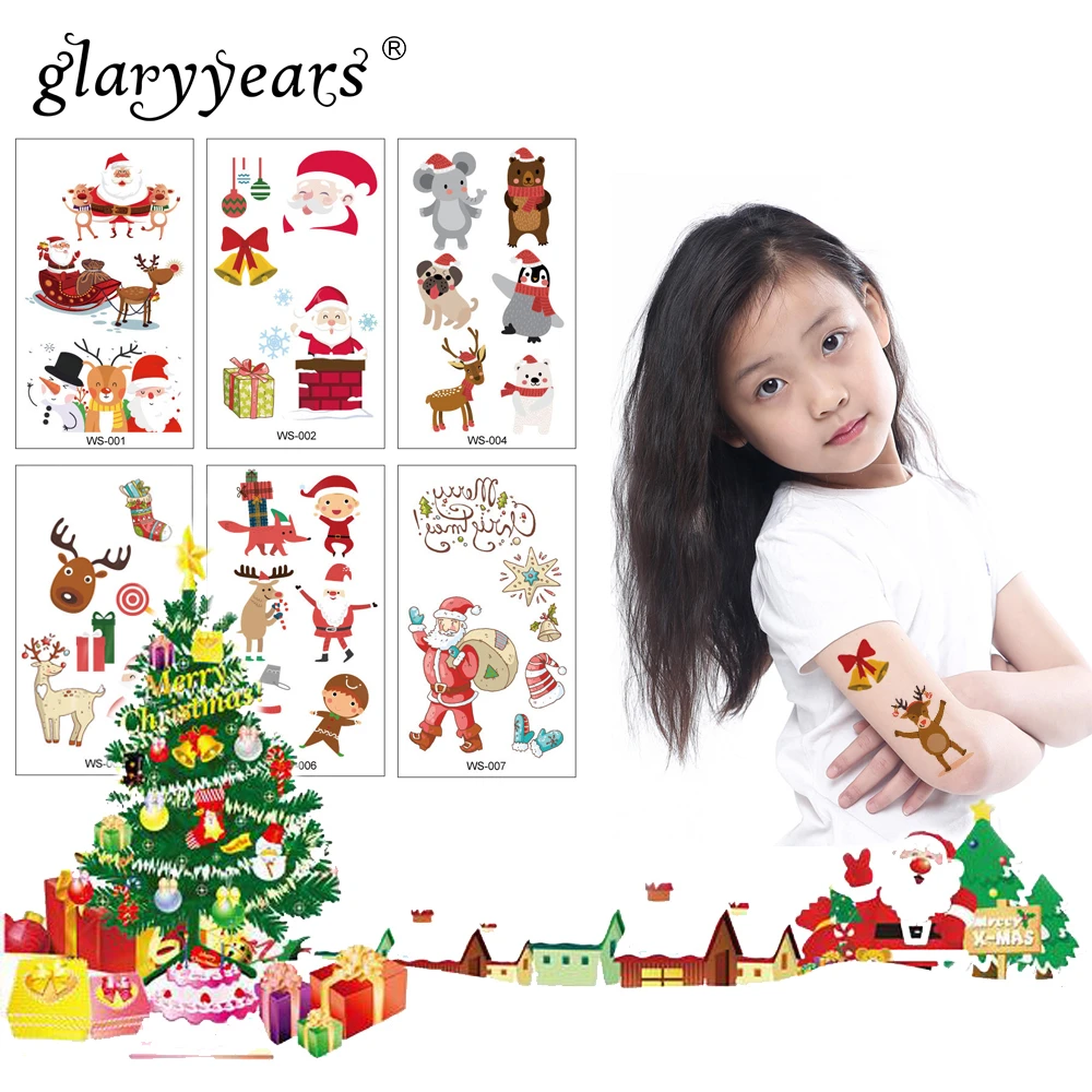 Яркие 1 лист Рождественская Детская временная татуировка стикер Горячие