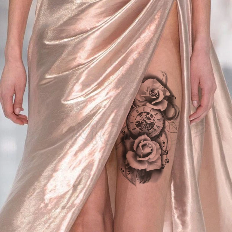 

Temporary Tattoo Stickers Sexy Rose Anchor Compass Fake Tatto Waterproof Tatoo Back Leg Arm Belly Big Size for Women Men Girl