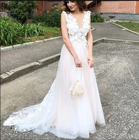 Beach Wedding Dress Sexy V-Neck Lace Appliqued Wedding Dresses Boho Wedding Gowns Vestidos de novia