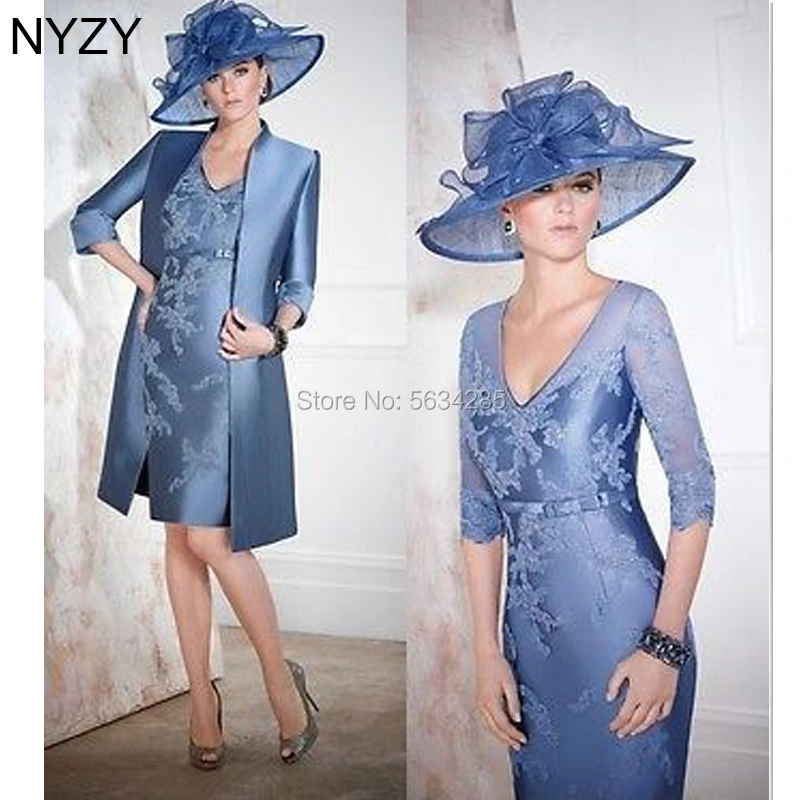 

Grey Blue 2 Piece Mother of the Bride Groom Dresses with Jacket 2020 NYZY M9 Wedding Guest Wear Formal Dress Party Cocktail