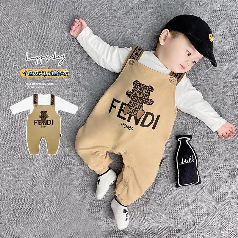 

Autumn and winter baby suspender pants versatile lovely suit cotton two-piece set men's and women's autumn fashion