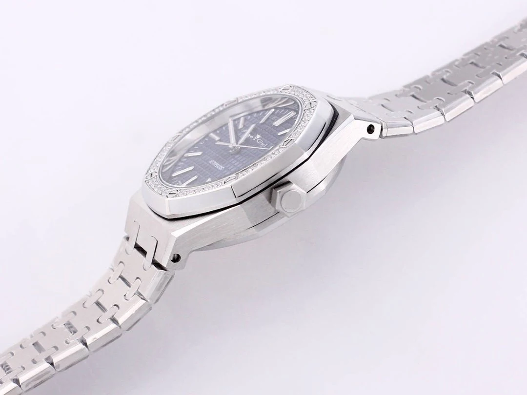 

Luxury Brand New Women Automatic Mechanical Watch Sapphire Stainless Steel Oaks Luminous Silver Diamond Bezel Royal Grey Blue