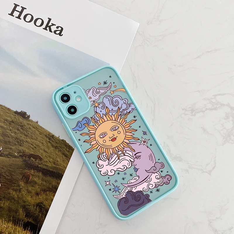 

Funny Sun Moon Face Shockproof Phone Case For iPhone 11 Pro 12 7 XS MAX X XR SE20 8 Plus Soft TPU Matte Candy Back Cover