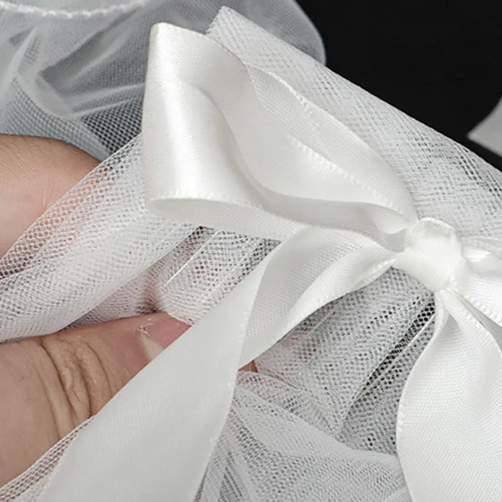 Белая свадебная фата привлекательная дышащая сетчатая пряжа Длинная с бантом