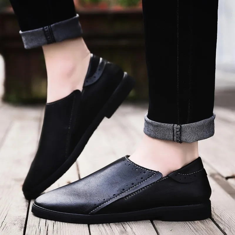 men Shoes Fashion Leather Slip-on Casual Soft Moccasins Comfortable outdoor Flat Men Black Driving Cool Loafers | Обувь