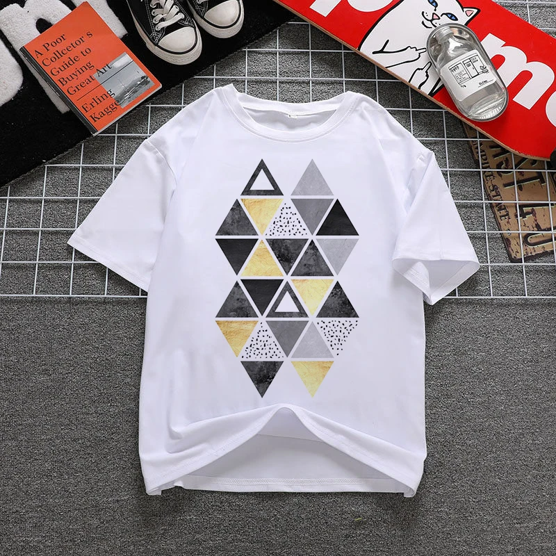

Woman Harajuku Vintage T-shirt Fashion O Neck Tshirt Female 90s Graphic Rock Top Tees Female Geometric Pattern T Shirt