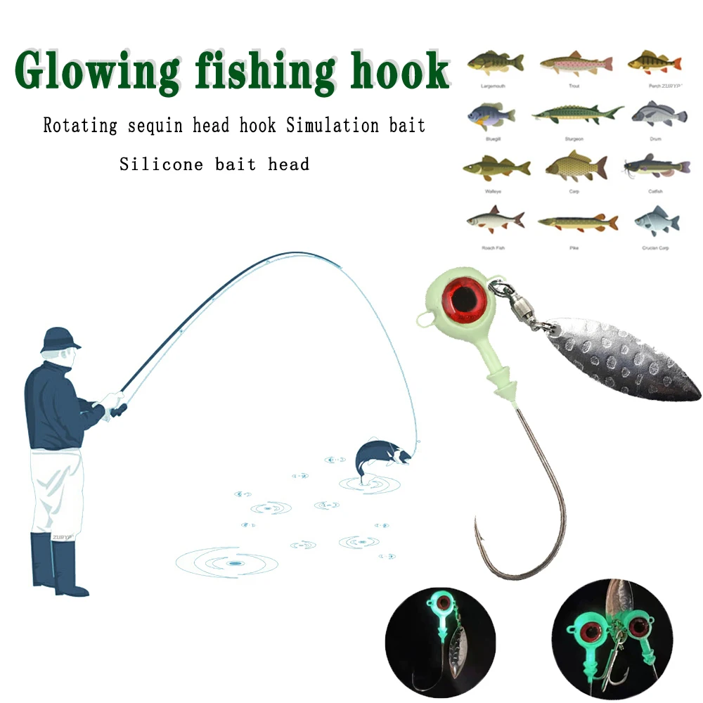 

1PCS 5PCS Luminous soft Worm bait hook Fishing Hook Fixture Head Fishing Tackle Hook Sinking bait Wobblers For Pike For fishing