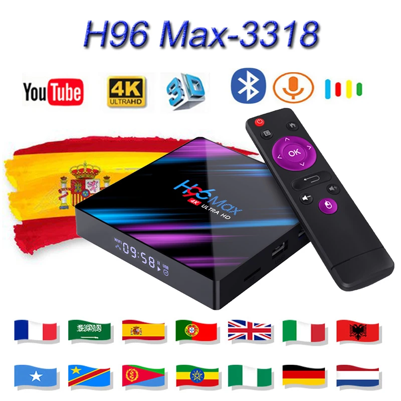H96 Max-3318 Android 9,0 Смарт ТВ приставка WiFi 2,4G/5G Bluetooth 4,0 4K 3D Neflix DC 5 V/2A H96 медиаплеер ТВ приставка для ip tv