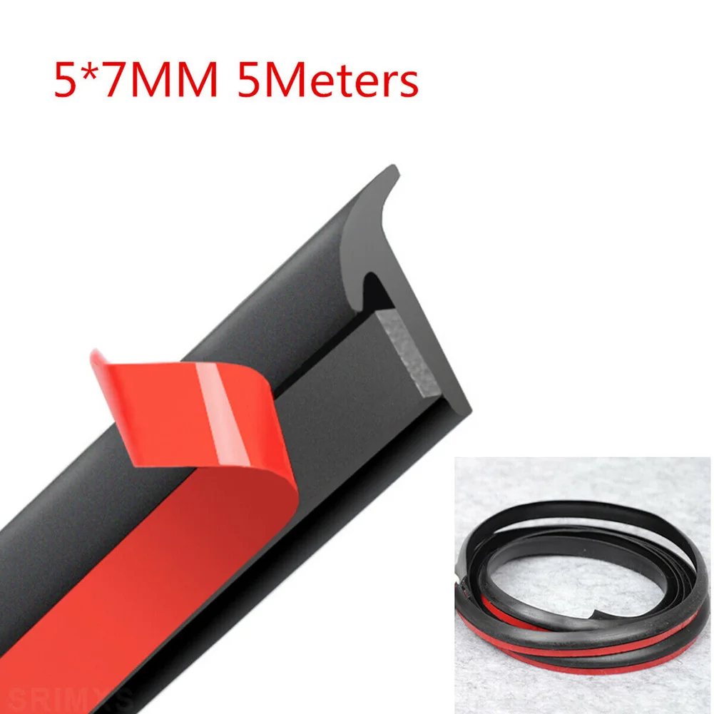 

5M T-Type Car Rubber Sealing Strip Auto Seal Protector Sticker Black For Car Edge Trim Bumper Lip Side Skirt