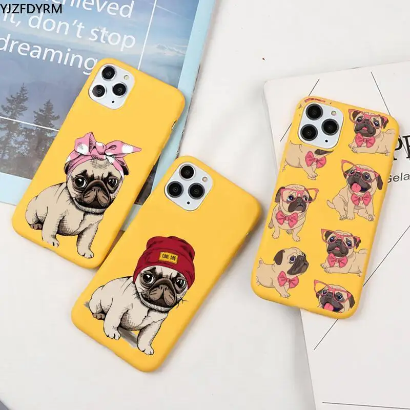 

Pug French Bulldog Phone Case for iPhone 11 Pro Max X XR XS 8 7 6s Plus Candy yellow Silicone Cases