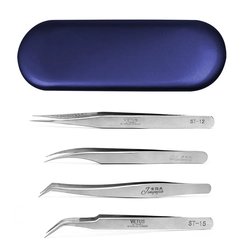 4 шт./компл. Антистатический пинцет из нержавеющей стали для ресниц набор