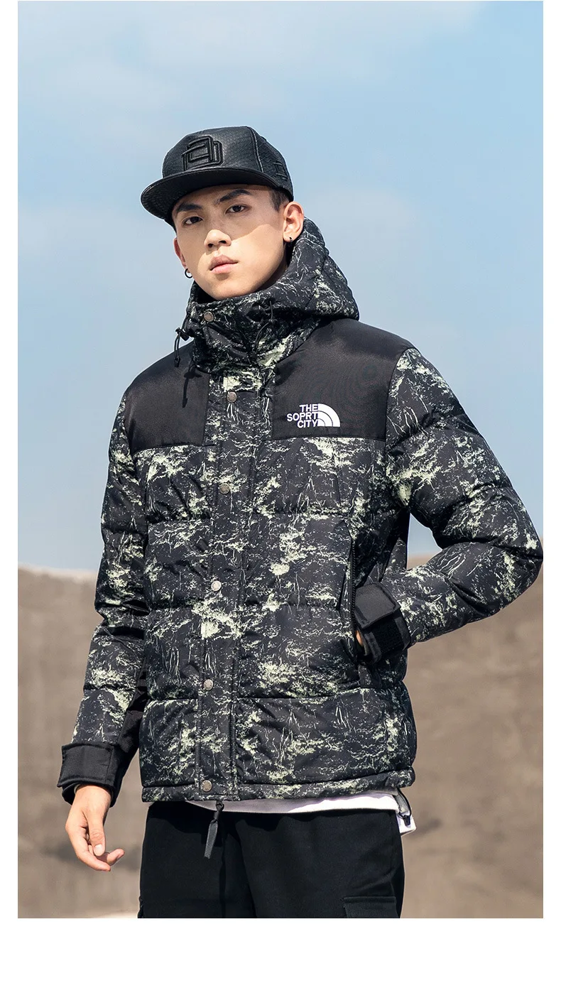 Мужская парка с камуфляжным принтом, толстая мужская зимняя куртка с капюшоном, мужская куртка-бомбер, куртка-пилот со стоячим воротником, ветрозащитное пальто для мужчин s, анорак