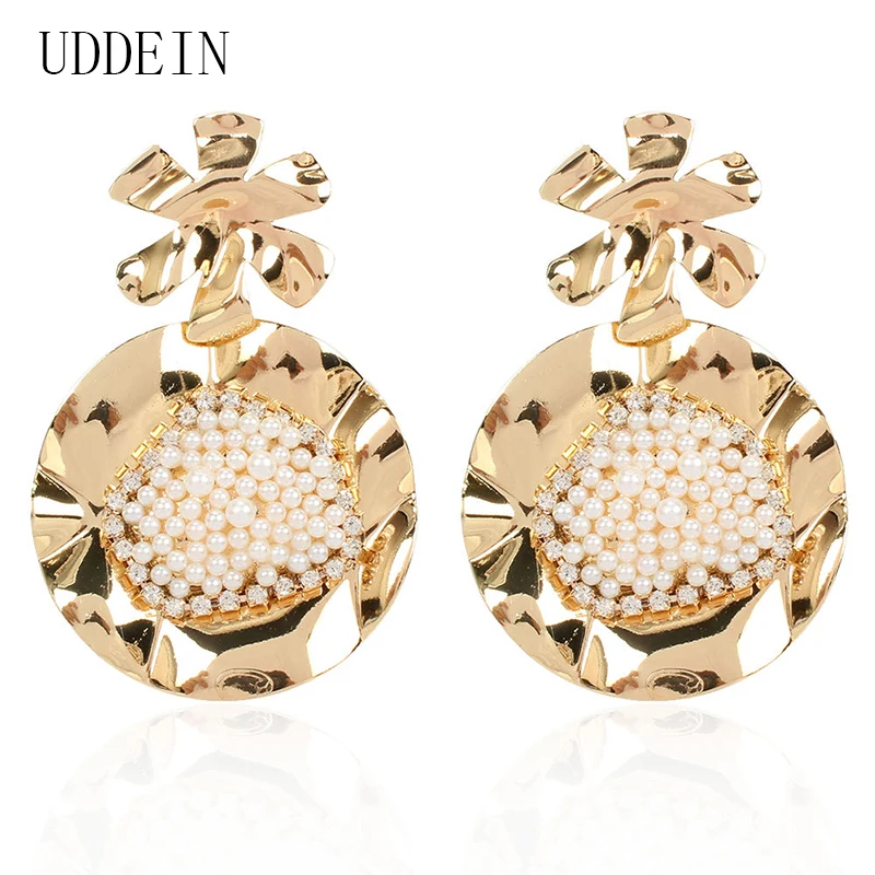 UDDEIN Модные металлические серьги с цветком из искусственного жемчуга для женщин