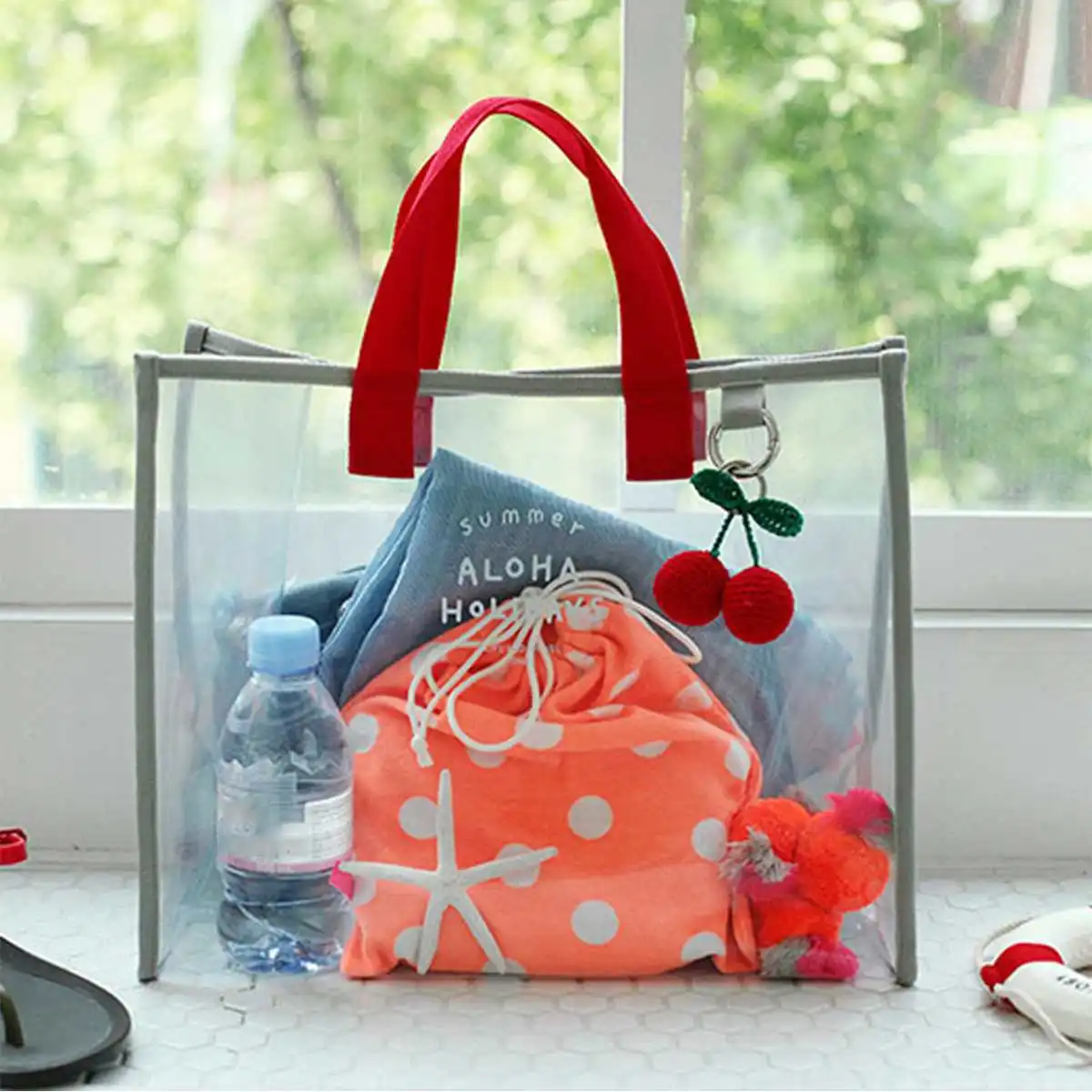 

Red/Blue Transparent Portable PVC Hand Bag For Swimming Clothes Storage Bag Beach Bag Travel Bag Suitable For Seaside Vacation