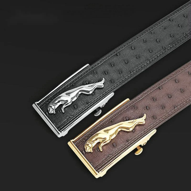 

ostrich leather waist designer belt men's business casual pants high fashion leopard automatic buckle luxury holographic kawaii
