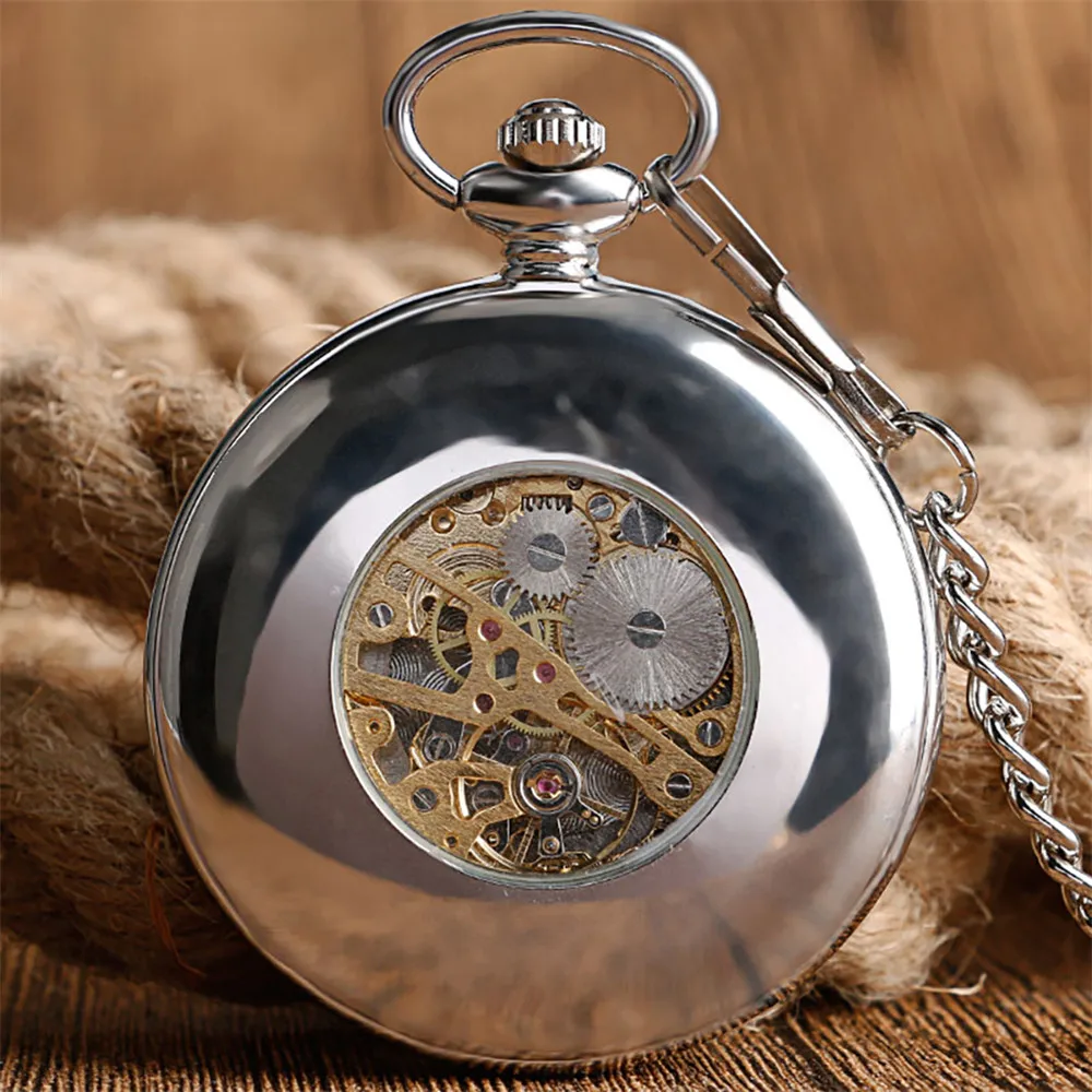 Punk Cool Silver Dragon Hand Winding Mechanical Pocket Watch Roman Numerals Dial Vintage Pendant Manual Mechanism Pocket Clock