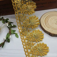 2 yards gold line embroidery flower lace hollow organza ribbon trim diy craft dress stage clothing accessories decor fabric