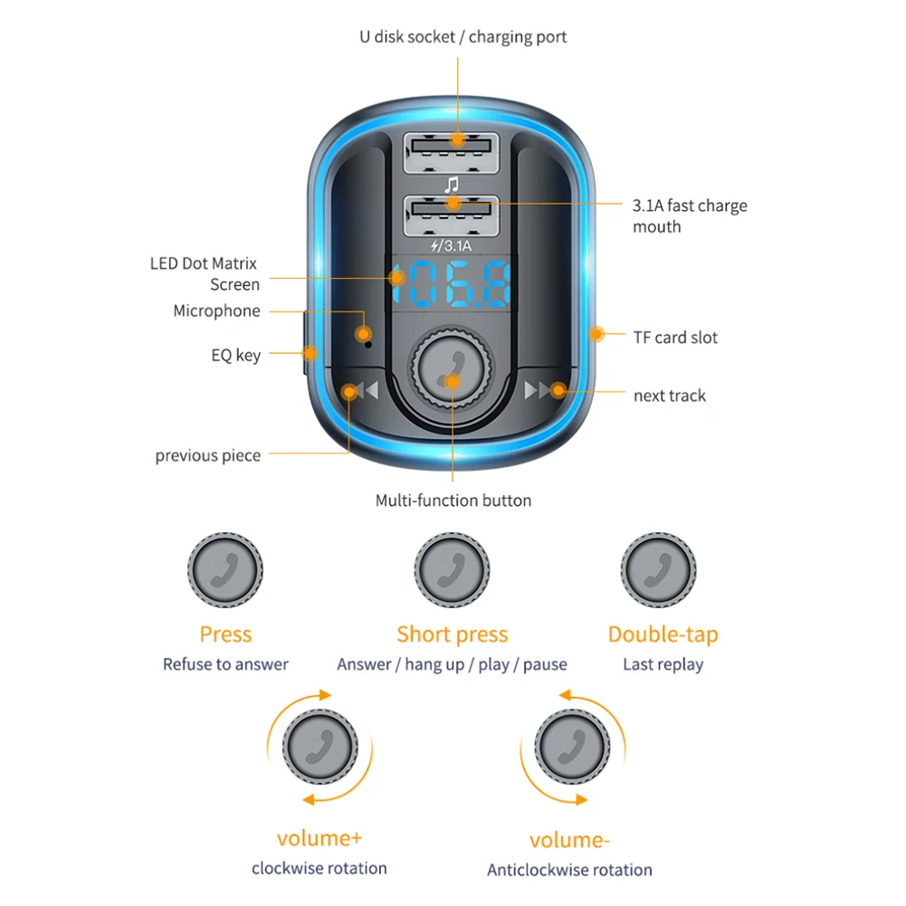 

Car Bluetooth MP3 Transmitter Wireless Handsfree Audio Receiver Auto MP3 Player Dual USB Fast Charger Car Accessories