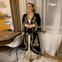 traditional kosovo vestidos formales arabic velvet evening dresses flared sleeves applique prom party dress robe de soir%c3%a9e