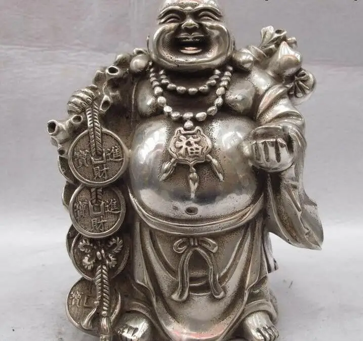 Китайская народная белая медная бронзовая серебряная статуя счастливой монета