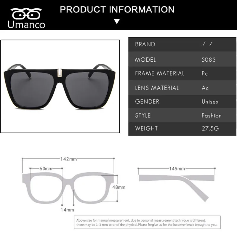 

Umanco 2021 Big Size Square Sunglasses For Women Men PC Frame AC Lens Designer Brand Beach Travel Accessories Shades Gifts