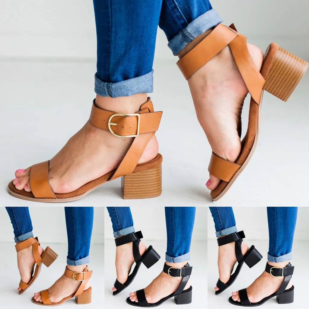 

2020 Women Stripper Shoes Brown Color New Square Heels Sandals Summer High Stripper Heels Ladies Sandals sandalias mujer 2019 12