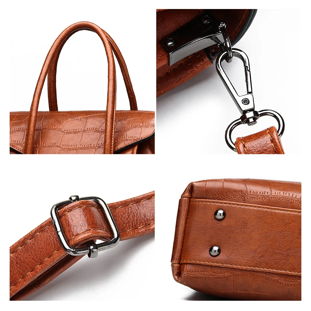 

Herald Fashion Women Soft PU Leather Handbag Female Stone Shoulder Bag Ladies' Messenger Bag Larger Size Winter Women Bag