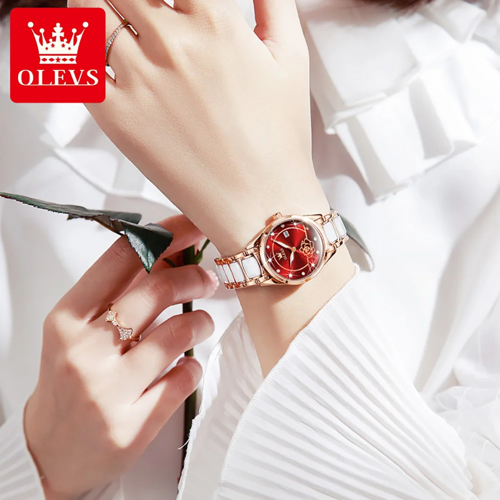 OLEVS Hot Luxury Ceramics Watch Women ElegantWaterproof Rose Gold Ladies Wrist Watches Top Brand Bracelet Clock Relogio Feminin enlarge