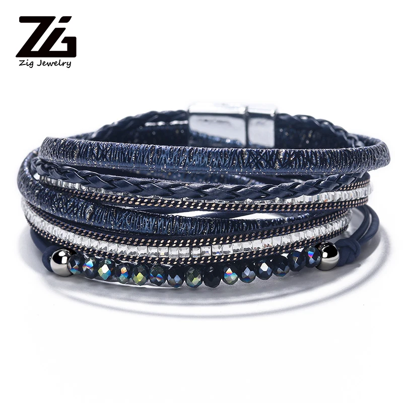 

ZG браслет для женщин, Кристальные бусины, многослойные кожаные браслеты, сплав, кожа 2022, ювелирные изделия, подарок, браслет, женские Украшен...