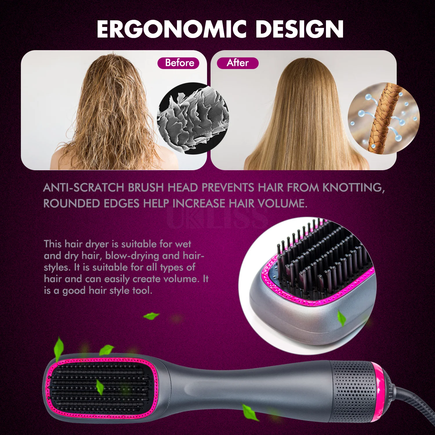 

Professional Hair Dryer Hot Air Brush One Step Hair Dryer and Volumizer Hair Straightening Brush Curling Iron Comb Styling Tools