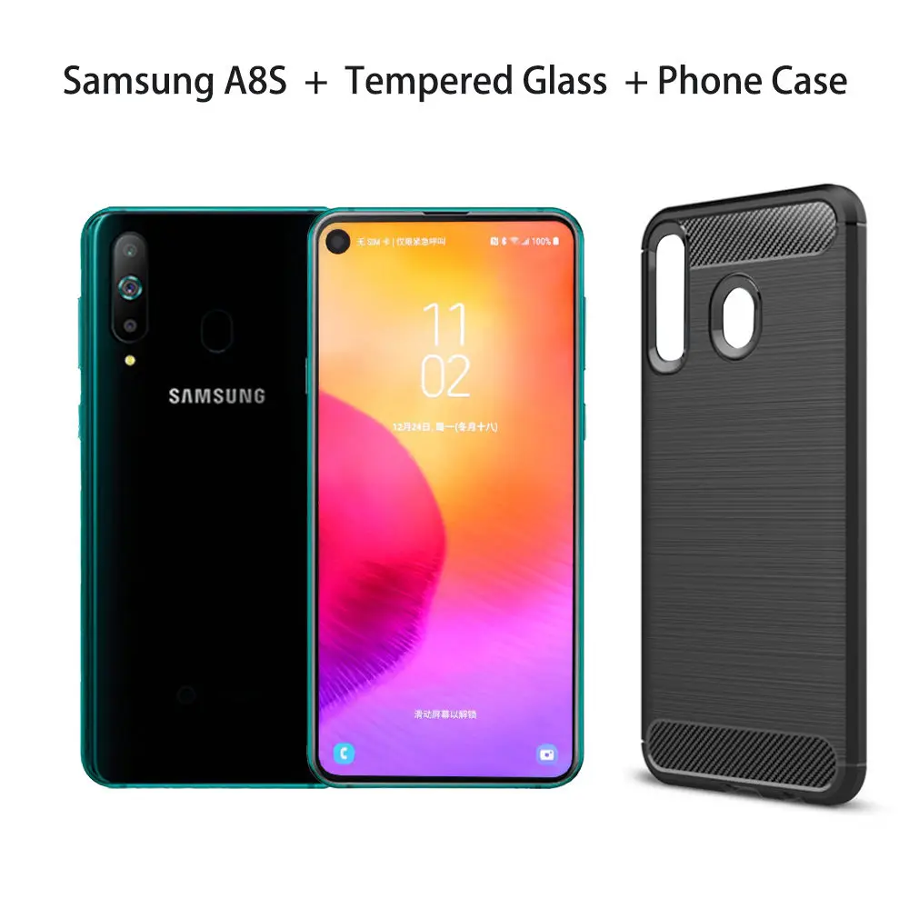 With Glass N Case Samsung Galaxy A8s 6,4 ”FHD Смартфон Snapdragon 710 Otca core 6 ГБ 128 ГБ Три задние камеры Face ID NFC Android 4G сотовый телефон - Цвет: With Glass N Case