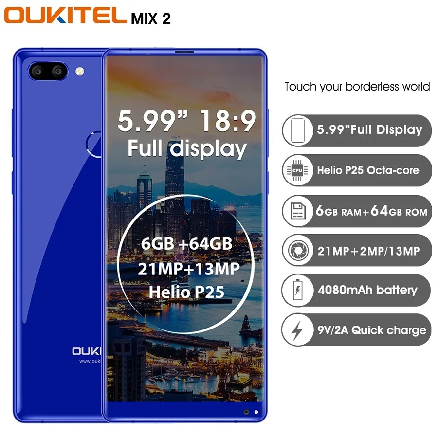 Oukitel MIX 2 5 99 &quot4G смартфон 6 ГБ + 64 21MP 4080 мАч мобильный телефон pk xiaomi mix Бесплатный