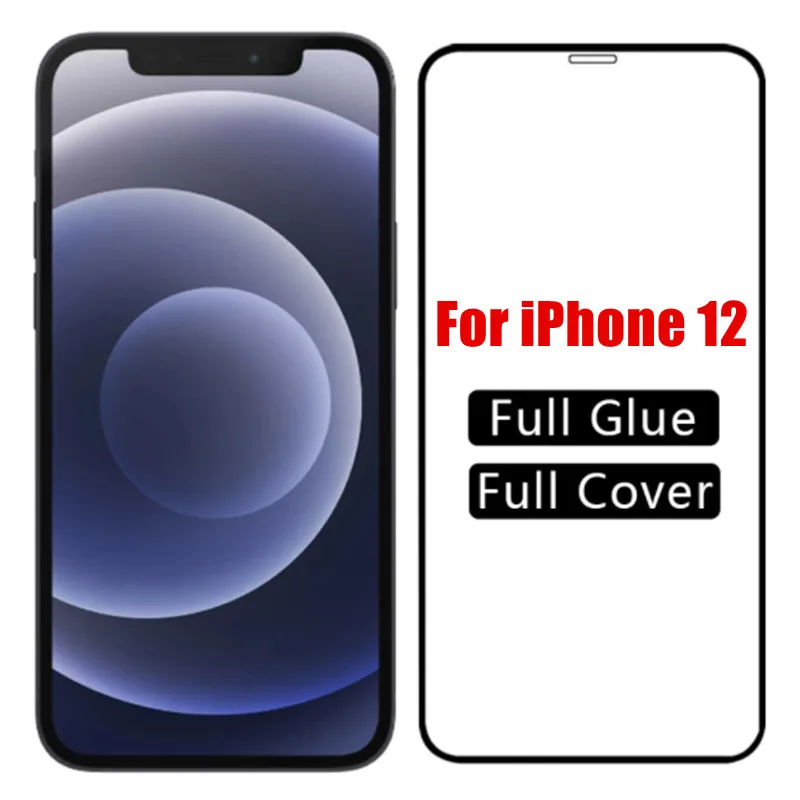 

Защитное стекло 9D для смартфона, 2 шт., для iPhone 12 6,1 дюйма, оригинальная Защита экрана для apple iphone12, закаленное стекло с полным покрытием
