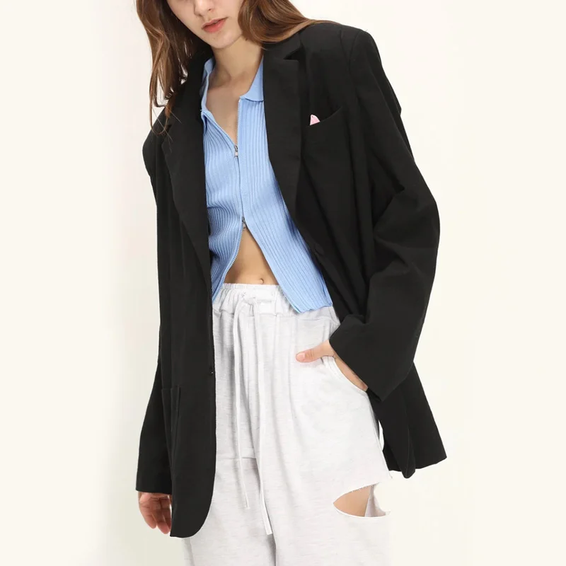 6 colors Spring Autumn Long Sleeve Single Breasted Notched Collar Women Casual Long Loose Blazers Female Outerwear Tops