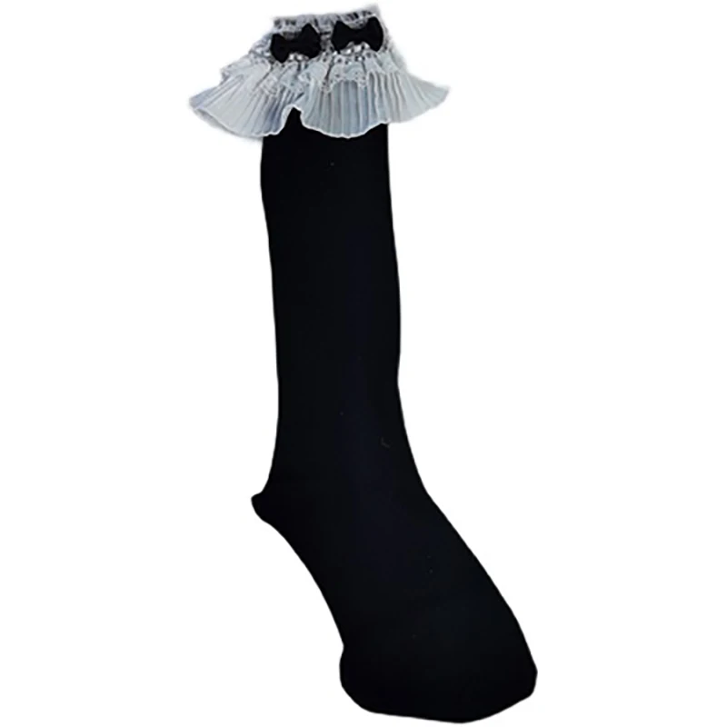 

Японские кружевные милые носки в стиле "Лолита" с оборками и черным бантом, чулки для подружки, сексуальные аксессуары для косплея