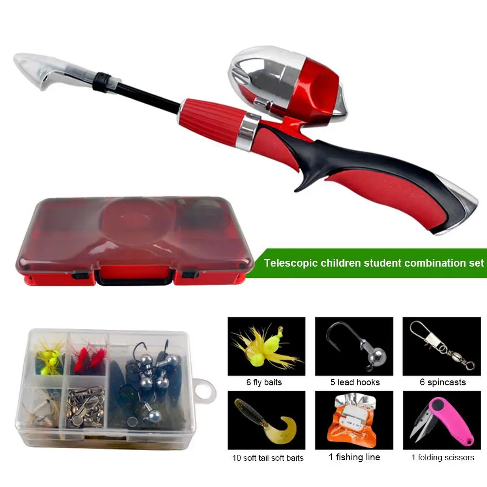 

Kids Fishing Rod And Reel Combo Set Portable Beginner Telescopic Fishing Pole Fish Kits Fishing Reel Tackle Box Fish Accessories