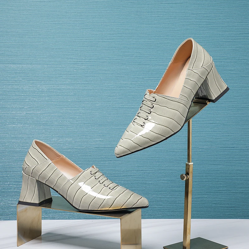 

thick heel poined toe office ladies shoes women heels high quality genuine leather sexy high heels women pumps shoes woman