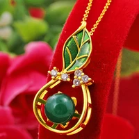 hi japan and south korea leaf water drop 24k gold pendant necklace for party jewelry with chain choker birthday gift girl