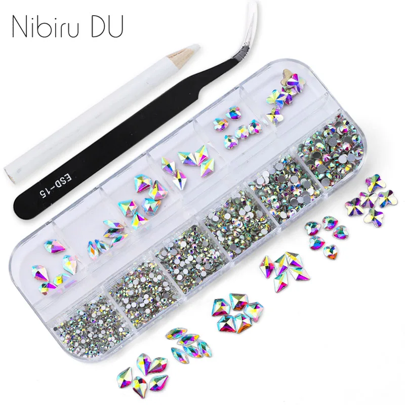 Многоцветные Пришивные АВ 3d кристаллы для ногтей стразы камни украшения коробки