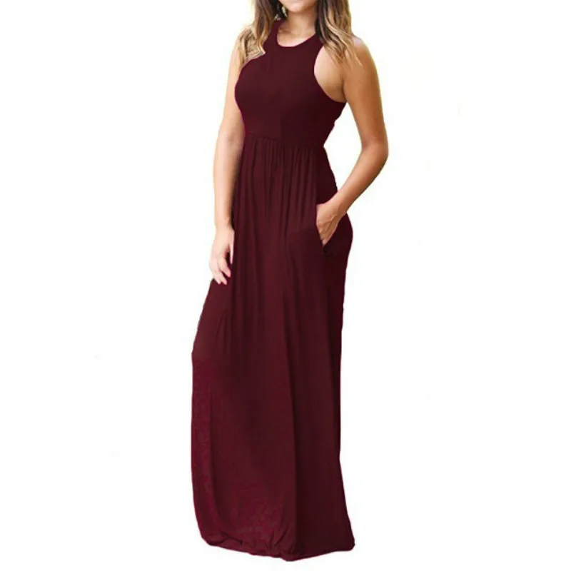 

2021 Summer Loose Sleeveless Long Skirt Dress maxi dresses for women Sexy Casual Long Dresses With Pockets Solid Ladies Party