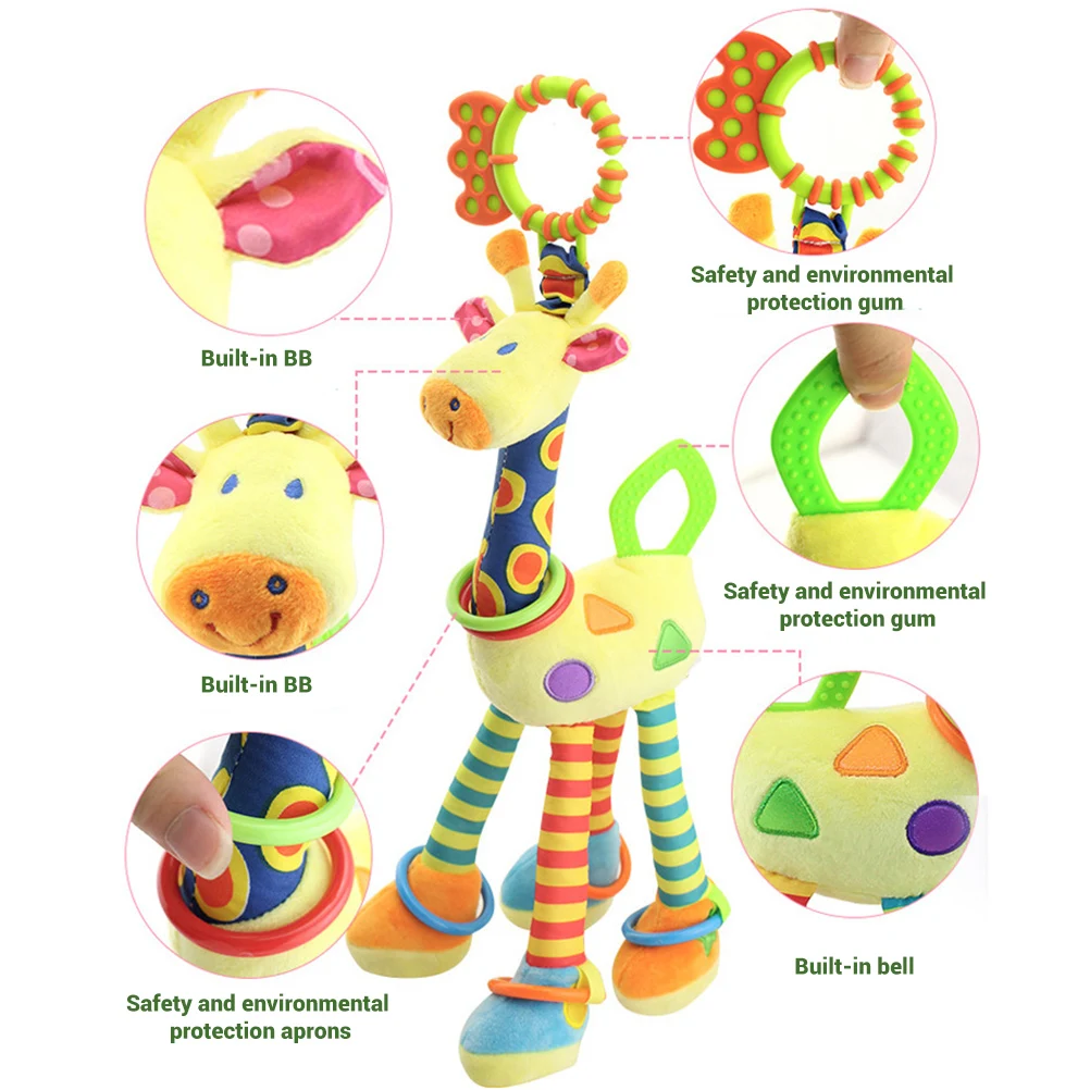 Мягкая погремушка с жирафом для новорожденных милая плюшевая детская коляска